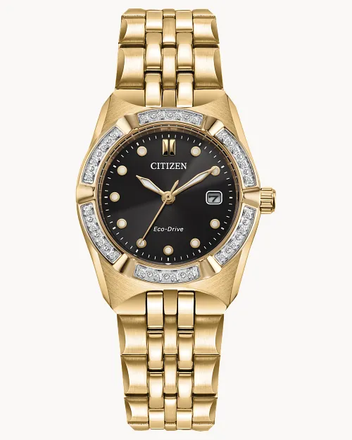 ★逆輸入★Citizen Jolie Black Diamond Dial Ladies Watch Corso Diamond Black Dial Stainless Steel Bracelet EW2712-55E